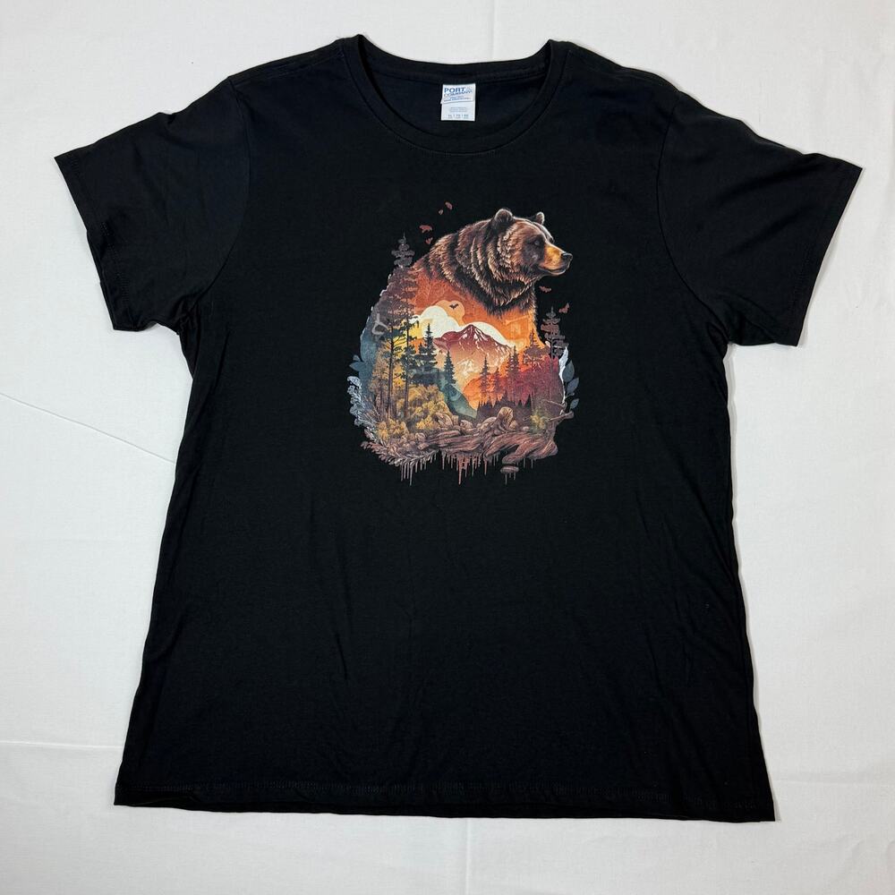 Women’s XL Bear Mountain Sunset Graphic Tee – 100% Cotton